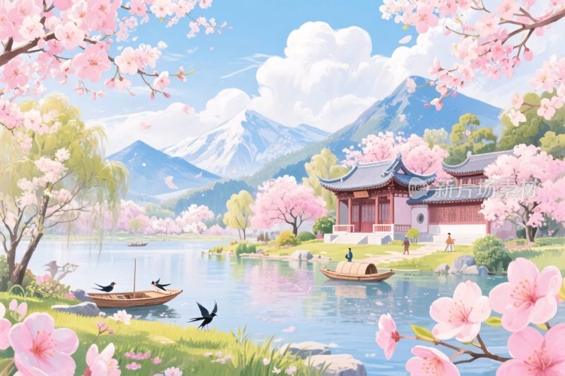 古风山水风景插画