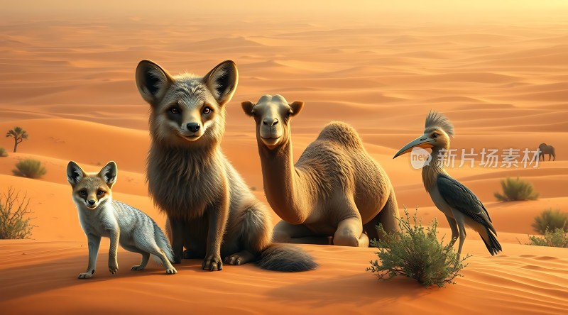 沙漠之约狐狸、骆驼与鸟儿的和谐共处