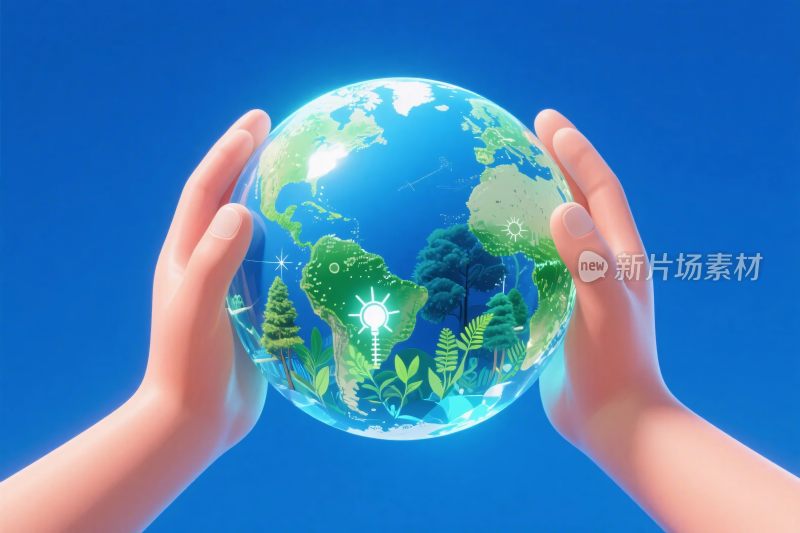 双手托护地球的环保插画