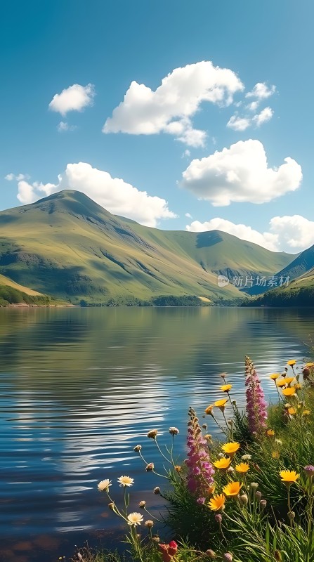 湖畔花语山色如画