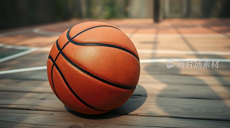 篮球场上的橙色篮球