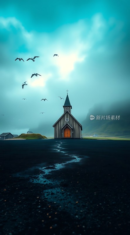 飞翔的海鸥与神秘教堂