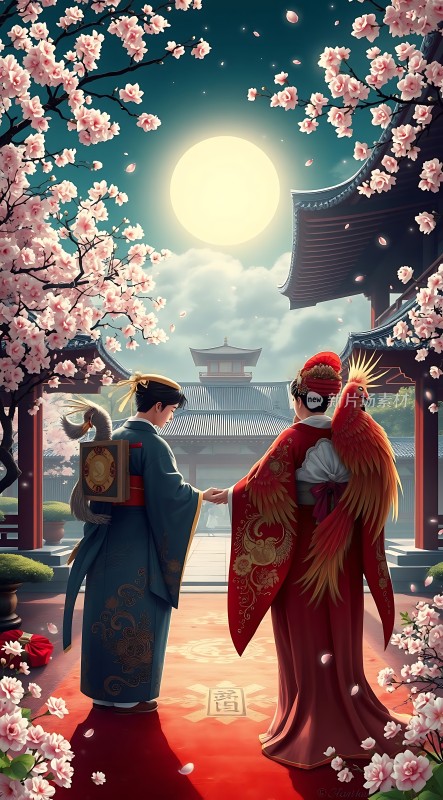 汉服佳人赏月图