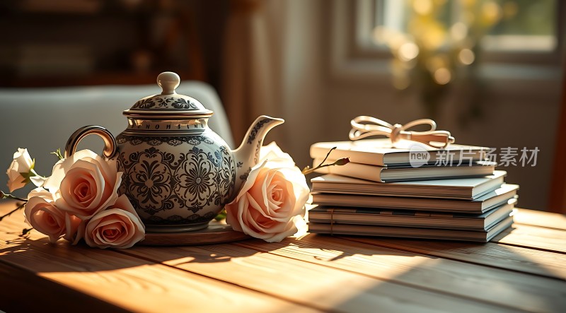 阳光午后茶香四溢书香伴花影