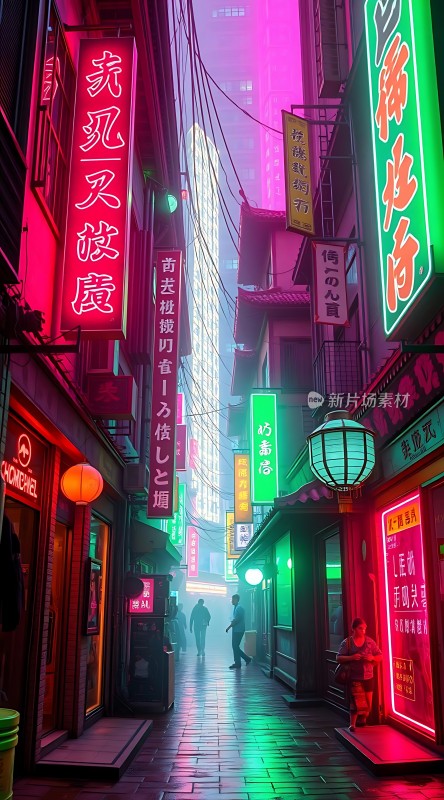 霓虹灯下的繁华街道