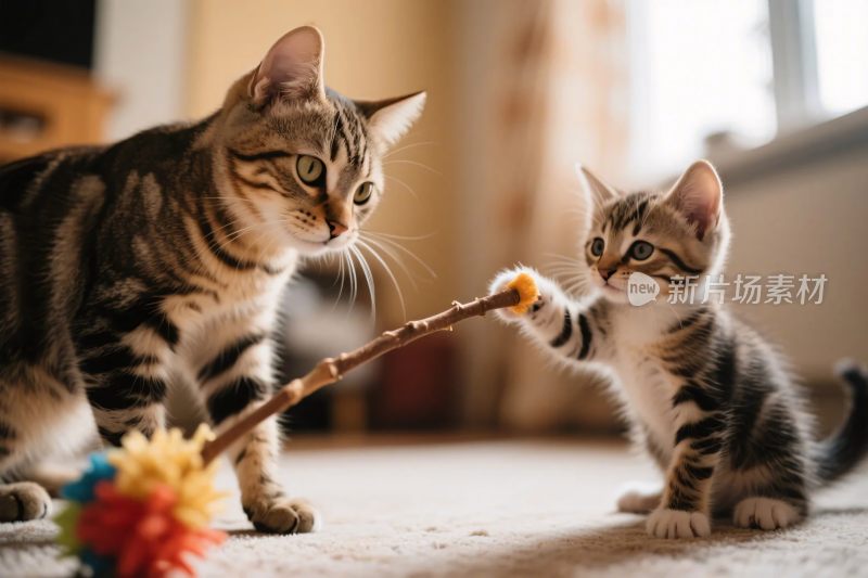 两只猫咪互动玩耍