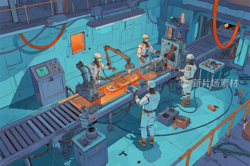 工厂内工人操作场景插画
