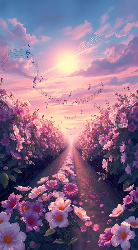 日落花海音符飘扬