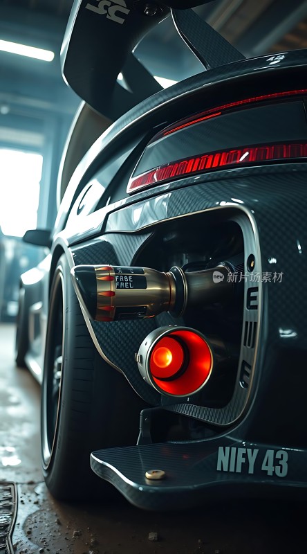 碳纤维车身红色尾灯金色排气管性能跑车
