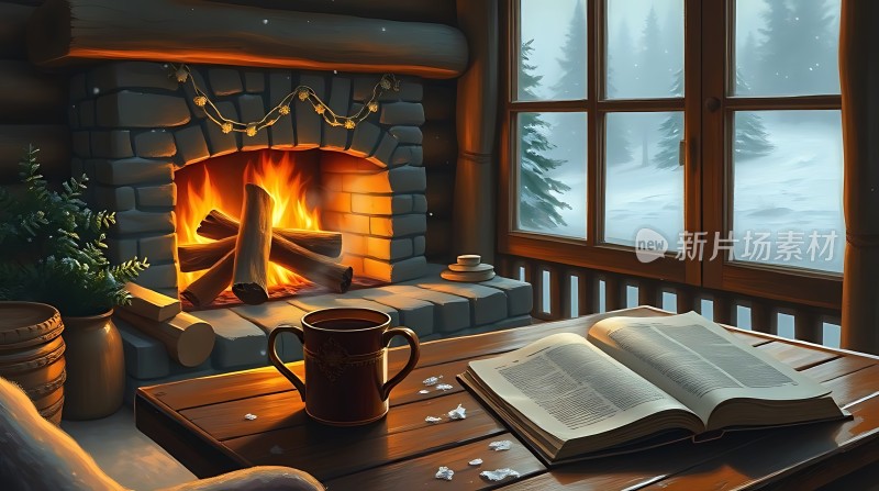 冬日暖炉阅读时光