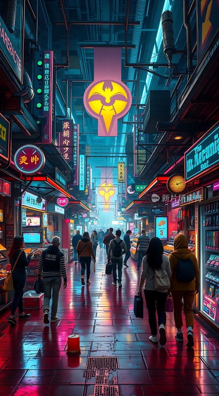 霓虹灯下的未来都市风情街