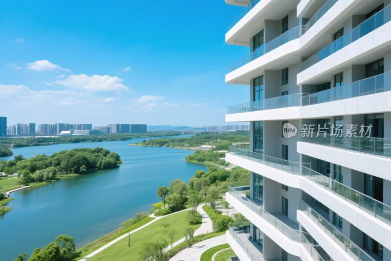 现代建筑湖景风光