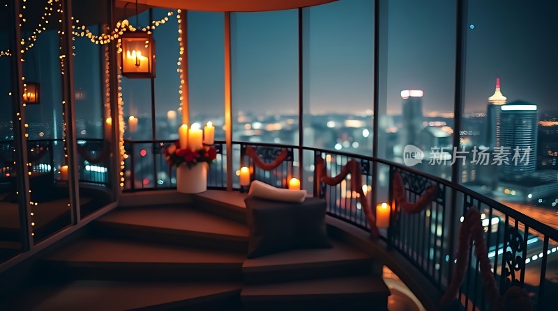 城市夜景下的浪漫阳台