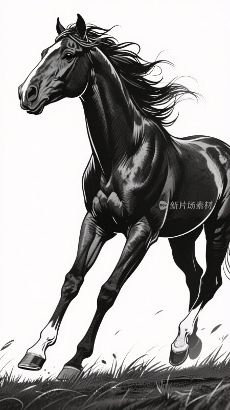 奔跑的黑色骏马插画