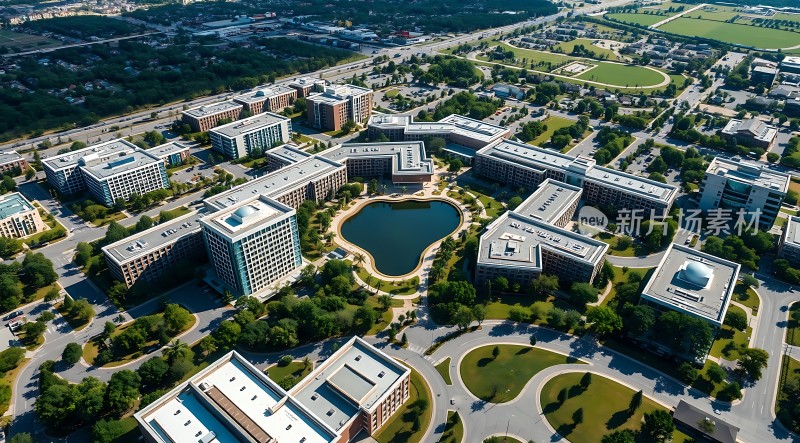 现代建筑群与自然景观和谐共存