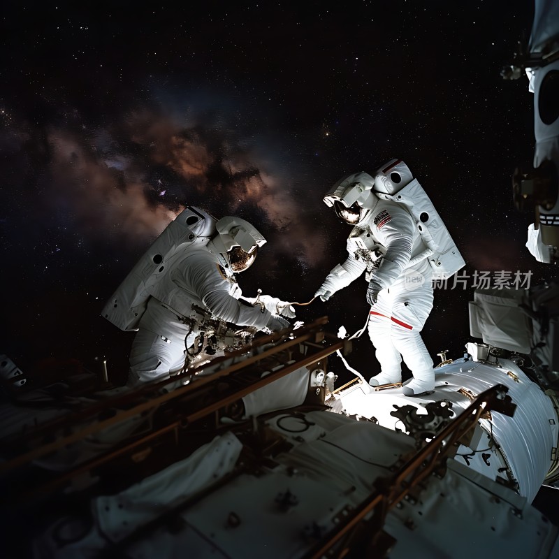 太空漫步宇航员在星河中工作