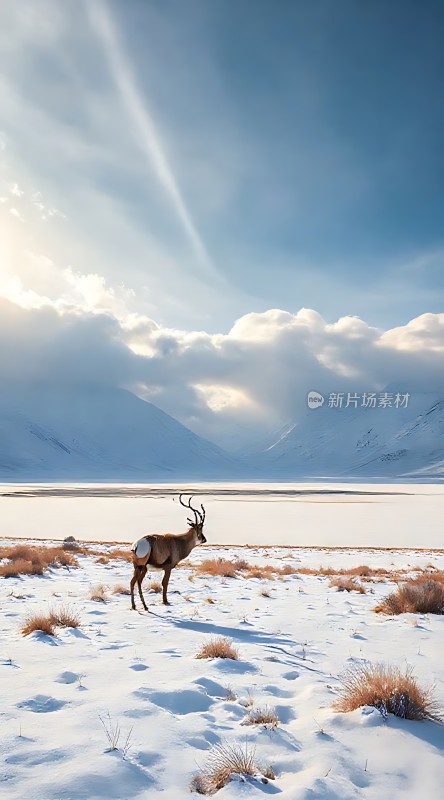 雪原上的孤独羚羊
