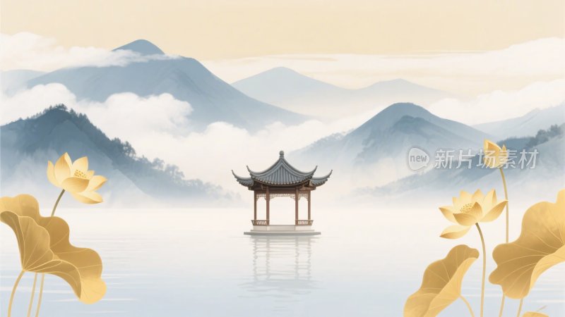 中式山水亭阁风景图