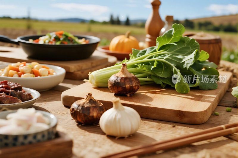 户外厨房食材烹饪场景