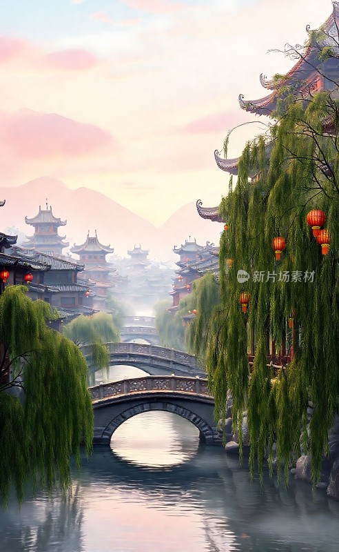 古桥柳影映水乡