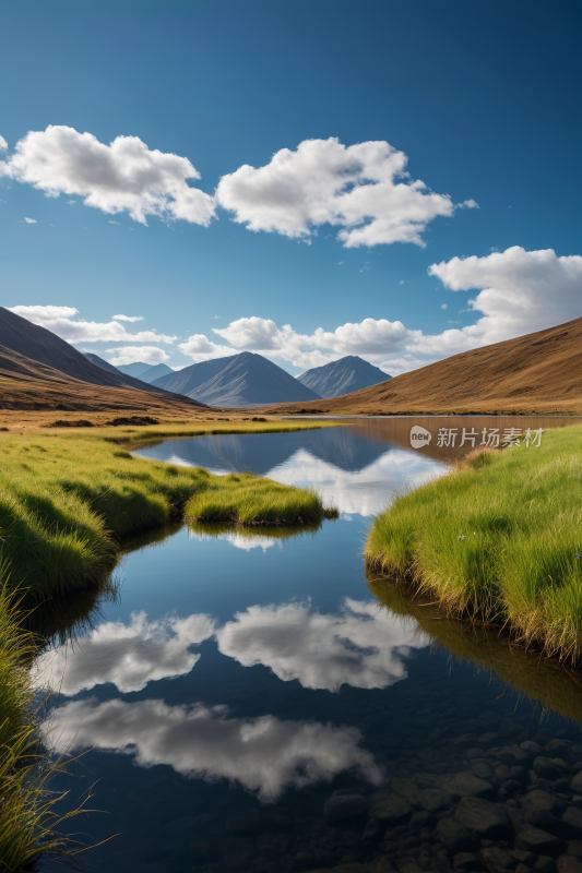 一条小溪流过一片草地高清风景图片