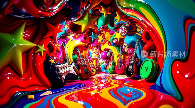 彩色吉他与星星的世界