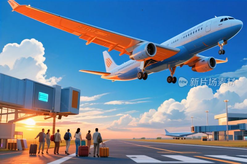 机场飞机降落场景