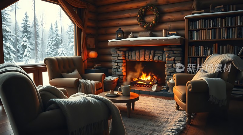 冬日暖炉温馨小屋