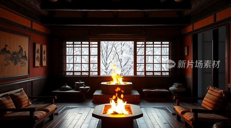古风火炉雅室温暖宁静的冬日时光