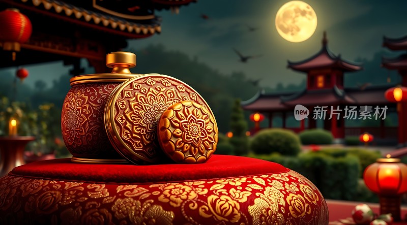 古风红金罐子