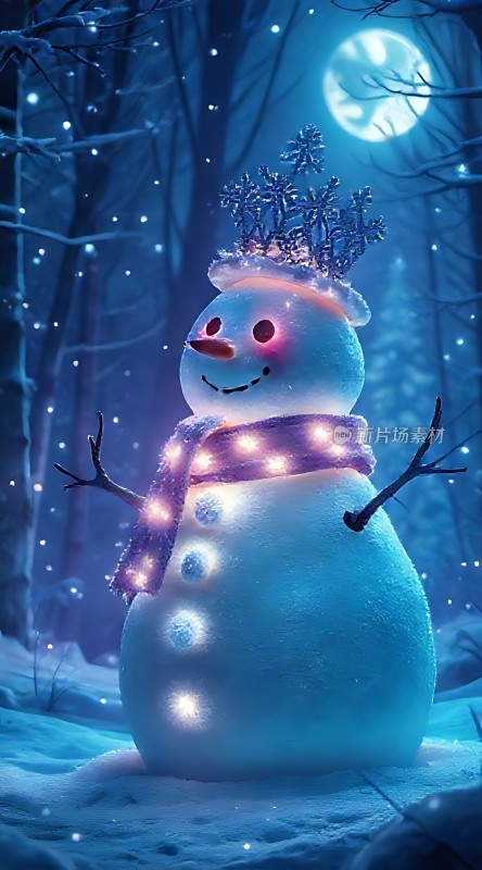 雪夜里的微笑雪人