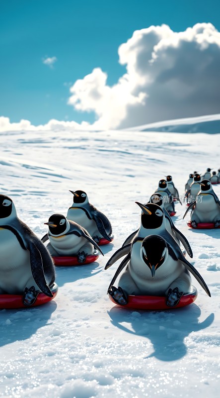 南极雪地上的企鹅群像