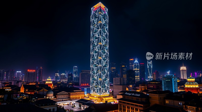 繁华都市夜景下的璀璨摩天大楼