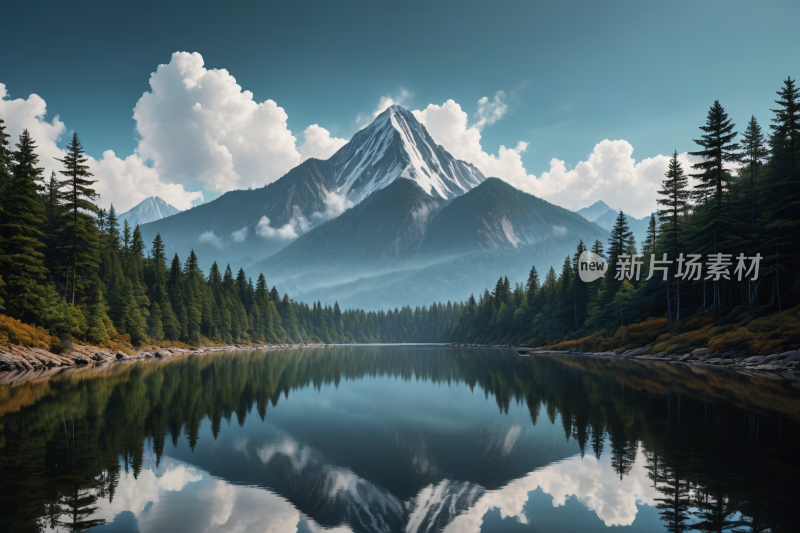 一座山倒映在水中高清风景插画图片