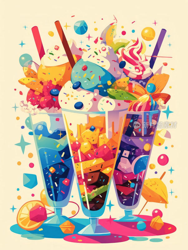 五彩斑斓的甜品冰淇淋插画