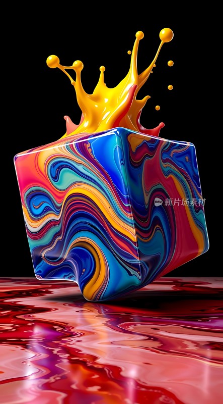 多彩液体立方体爆炸艺术