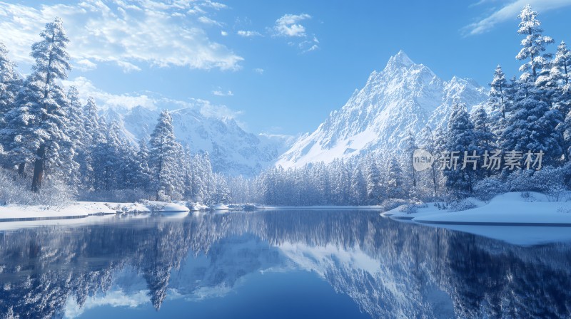 雪山森林河水