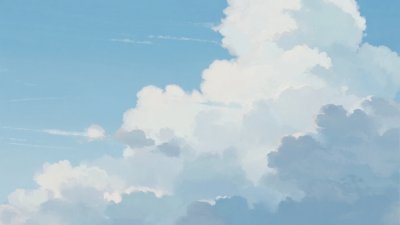 蓝天中的蓬松云朵插画 蓝天中的蓬松云朵插画