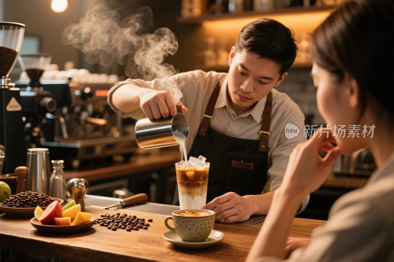 咖啡师倒咖啡场景
