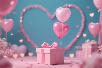 粉色爱心礼物气球装饰场景