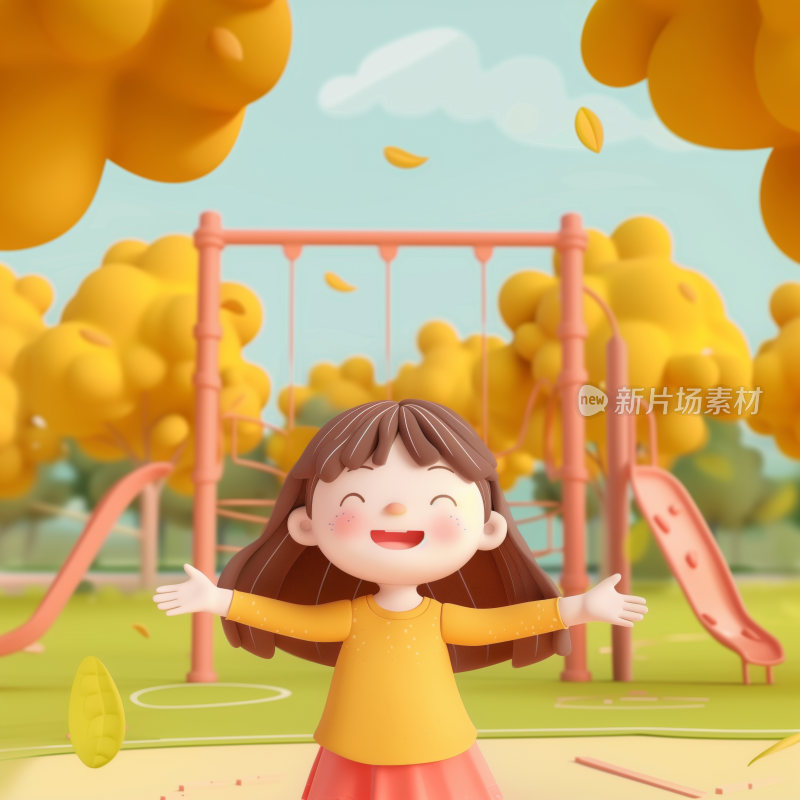 一个小女孩在儿童游乐园玩耍