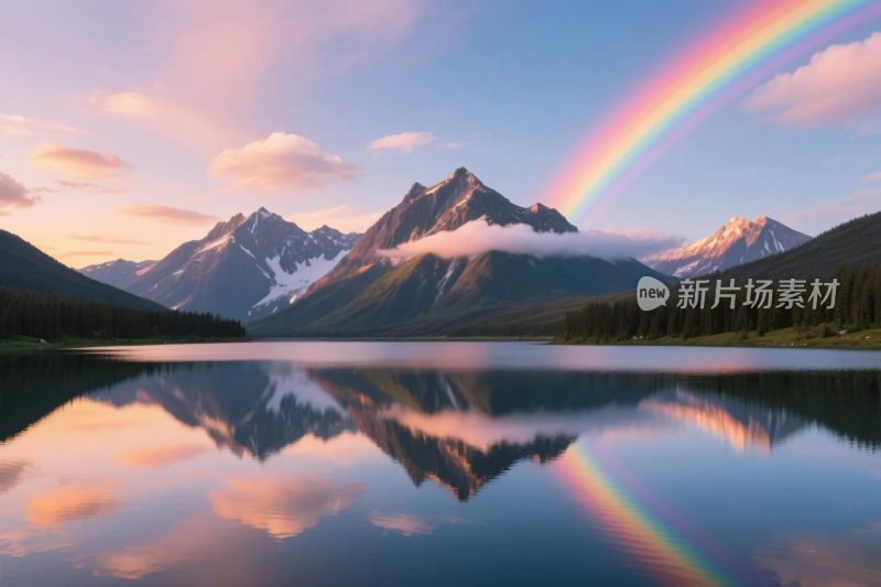 山水彩虹湖景图