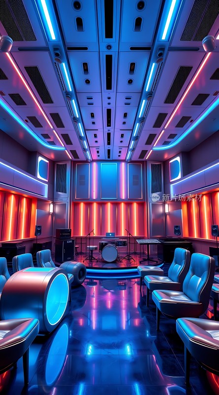 未来感音乐工作室霓虹灯光下的创意空间