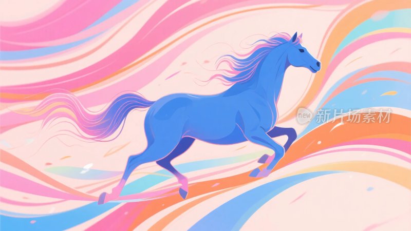 奔跑的蓝色骏马插画