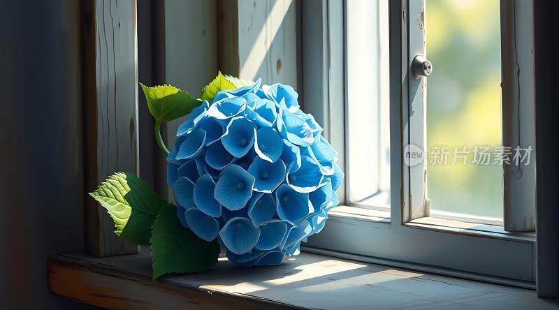 阳光下的蓝色绣球花