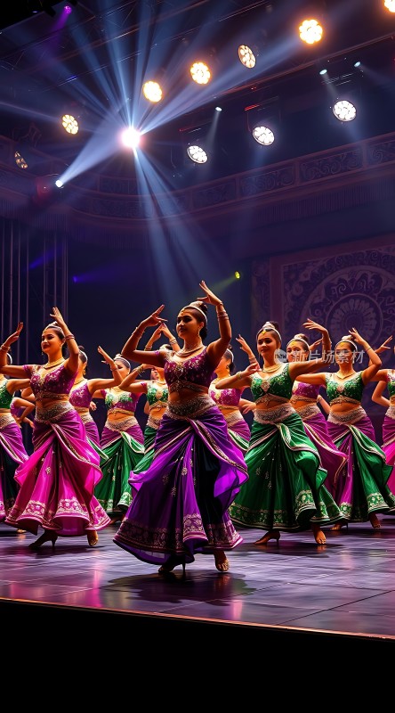 舞台上的舞者身着色彩斑斓的服饰翩翩起舞