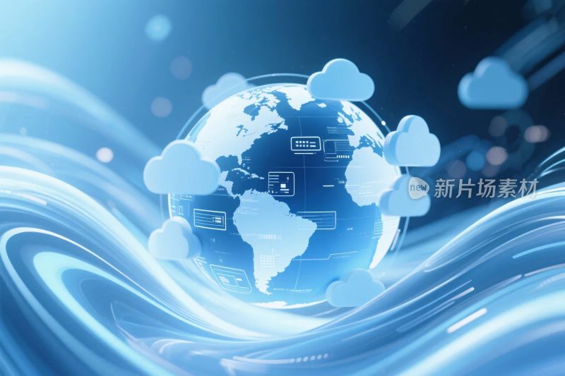 科技感地球云朵插画