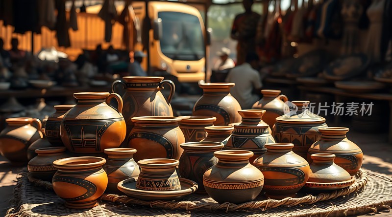 陶艺集市上的精美瓷器展示