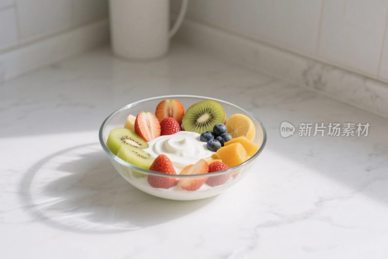 透明碗水果酸奶