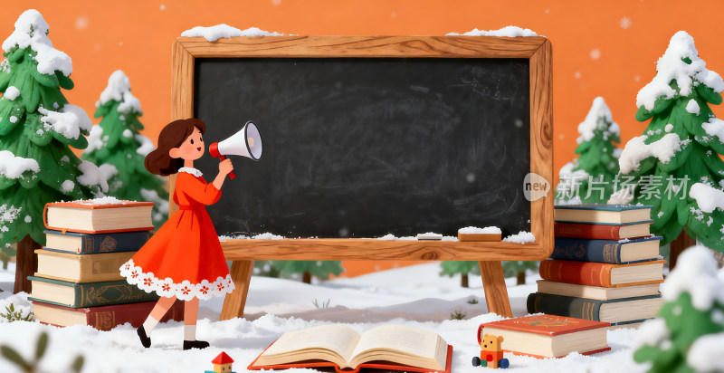 冬天寒假插画背景